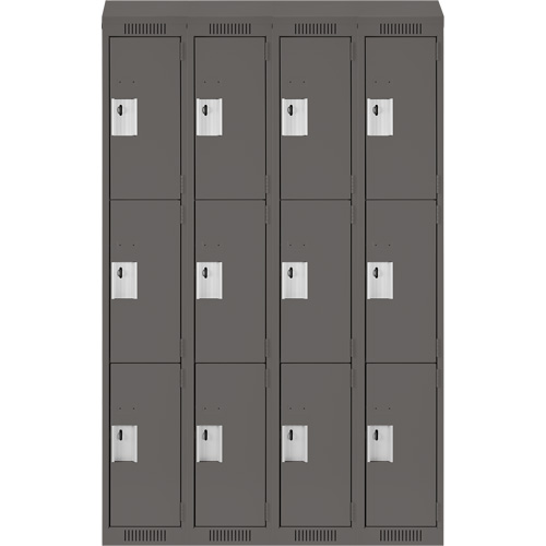 Clean Line Lockers, 3 -tier, Bank of 4, 48" x 18" x 78", Steel, Charcoal, Rivet (Assembled) Distribution Jean Lapalme