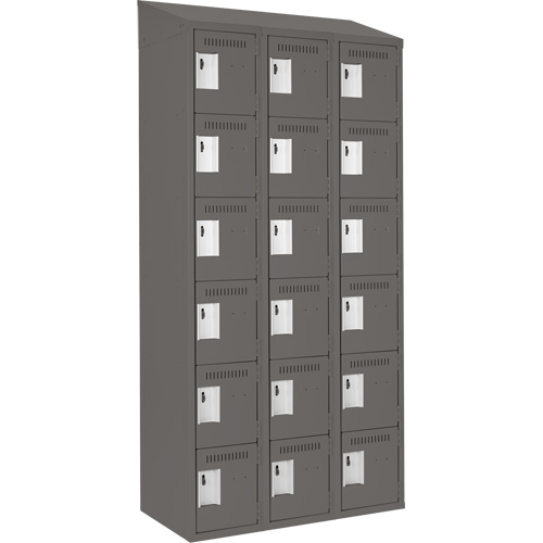Clean Line Lockerette, 6 -tier, Bank of 3, 36" x 18" x 78", Steel, Charcoal, Rivet (Assembled) Distribution Jean Lapalme