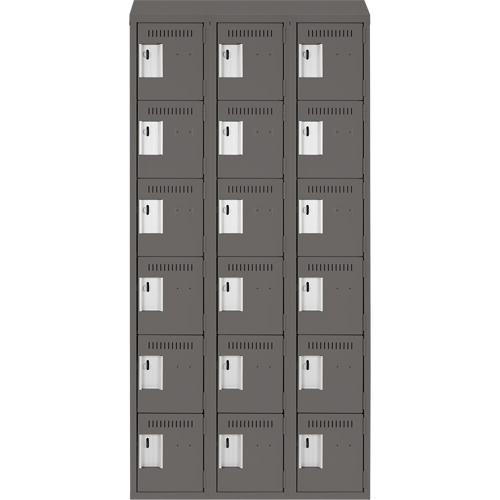 Clean Line Lockerette, 6 -tier, Bank of 3, 36" x 18" x 78", Steel, Charcoal, Rivet (Assembled) Distribution Jean Lapalme