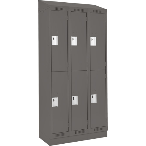 Clean Line Lockers, 2 -tier, Bank of 3, 36" x 18" x 82", Steel, Charcoal, Rivet (Assembled) Distribution Jean Lapalme