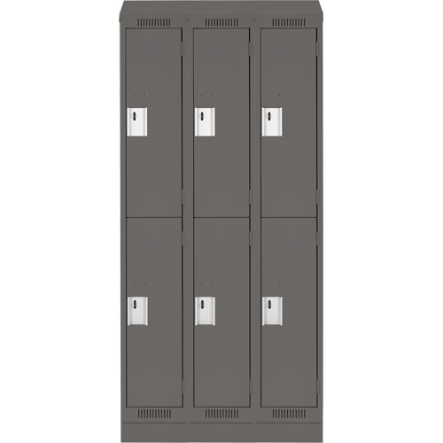 Clean Line Lockers, 2 -tier, Bank of 3, 36" x 18" x 82", Steel, Charcoal, Rivet (Assembled) Distribution Jean Lapalme