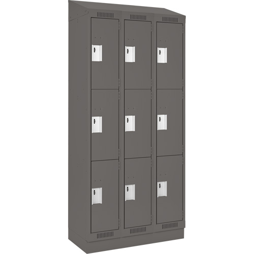 Clean Line Lockers, 3 -tier, Bank of 3, 36" x 18" x 82", Steel, Charcoal, Rivet (Assembled) Distribution Jean Lapalme