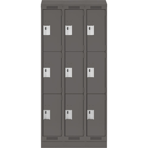 Clean Line Lockers, 3 -tier, Bank of 3, 36" x 18" x 82", Steel, Charcoal, Rivet (Assembled) Distribution Jean Lapalme