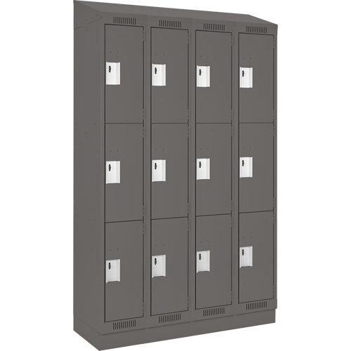 Clean Line Lockers, 3 -tier, Bank of 4, 48" x 18" x 82", Steel, Charcoal, Rivet (Assembled) Distribution Jean Lapalme