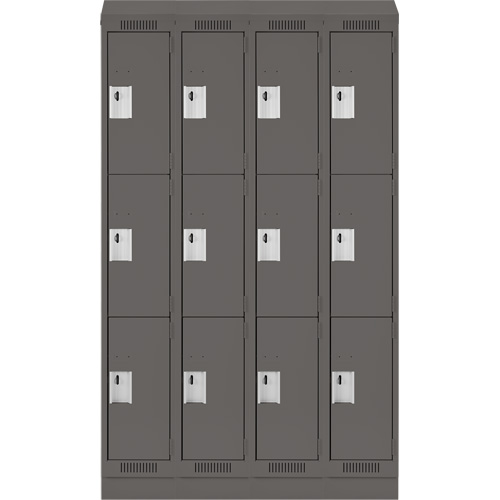 Clean Line Lockers, 3 -tier, Bank of 4, 48" x 18" x 82", Steel, Charcoal, Rivet (Assembled) Distribution Jean Lapalme