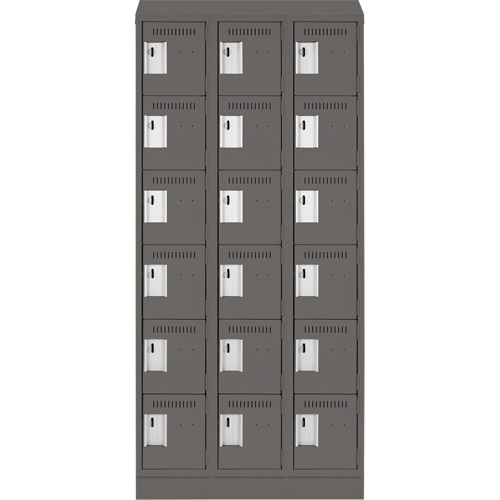 Clean Line Lockerette, 6 -tier, Bank of 3, 36" x 18" x 82", Steel, Charcoal, Rivet (Assembled) Distribution Jean Lapalme