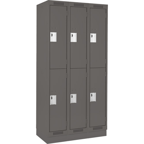 Clean Line Lockers, 2 -tier, Bank of 3, 36" x 18" x 76", Steel, Charcoal, Rivet (Assembled) Distribution Jean Lapalme