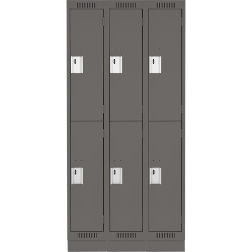 Clean Line Lockers, 2 -tier, Bank of 3, 36" x 18" x 76", Steel, Charcoal, Rivet (Assembled) Distribution Jean Lapalme