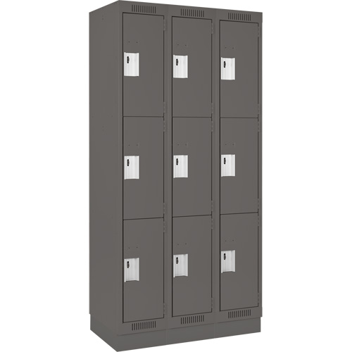 Clean Line Lockers, 3 -tier, Bank of 3, 36" x 18" x 76", Steel, Charcoal, Rivet (Assembled) Distribution Jean Lapalme