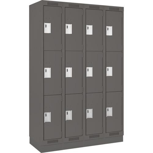 Clean Line Lockers, 3 -tier, Bank of 4, 48" x 18" x 76", Steel, Charcoal, Rivet (Assembled) Distribution Jean Lapalme