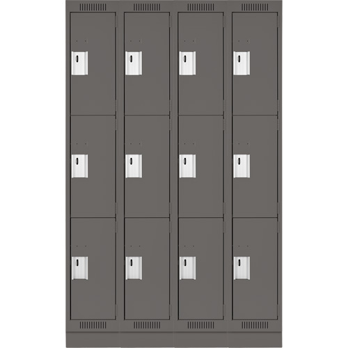 Clean Line Lockers, 3 -tier, Bank of 4, 48" x 18" x 76", Steel, Charcoal, Rivet (Assembled) Distribution Jean Lapalme