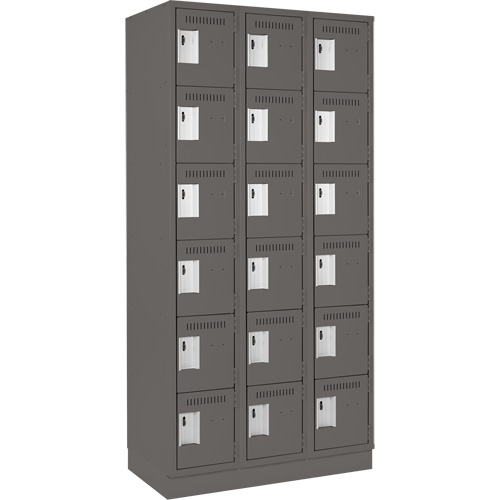 Clean Line Lockerette, 6 -tier, Bank of 3, 36" x 18" x 76", Steel, Charcoal, Rivet (Assembled) Distribution Jean Lapalme