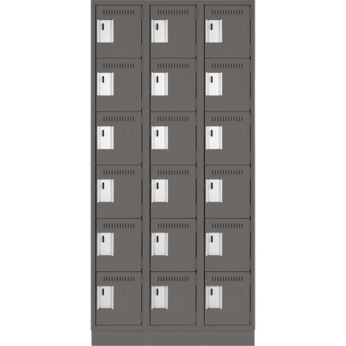 Clean Line Lockerette, 6 -tier, Bank of 3, 36" x 18" x 76", Steel, Charcoal, Rivet (Assembled) Distribution Jean Lapalme