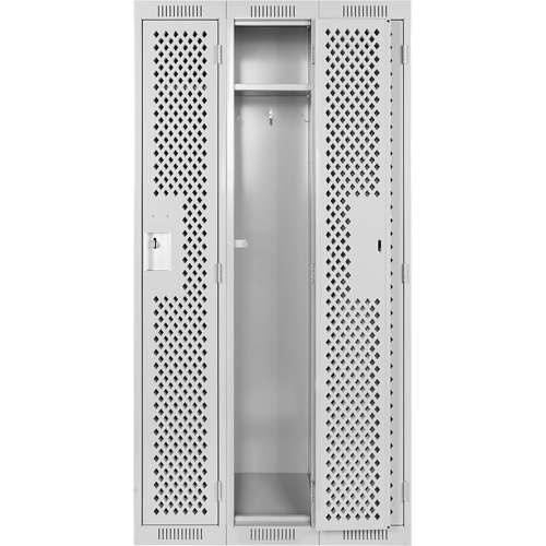 Clean Line Lockers, Bank of 3, 36" x 15" x 72", Steel, Grey, Rivet (Assembled), Perforated Distribution Jean Lapalme