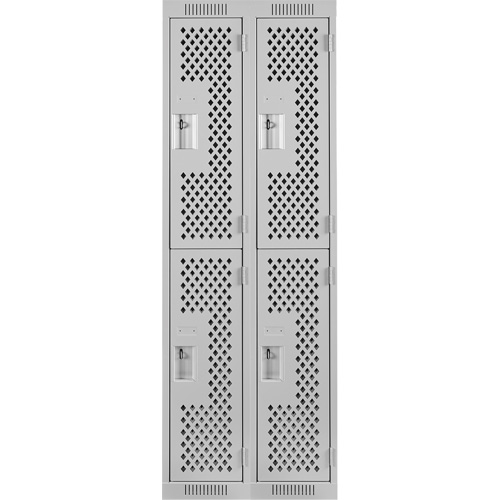 Clean Line Lockers, 2 -tier, Bank of 2, 24" x 12" x 72", Steel, Grey, Rivet (Assembled), Perforated Distribution Jean Lapalme