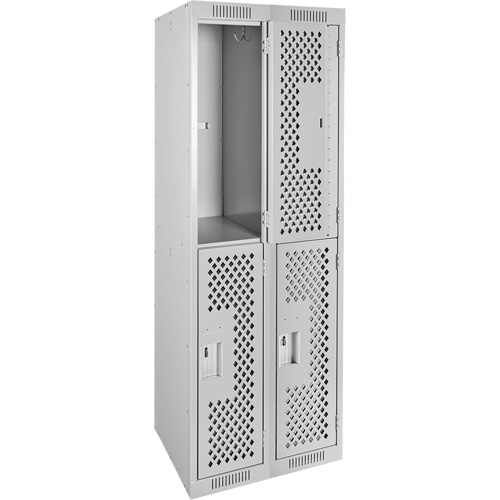 Clean Line Lockers, 2 -tier, Bank of 2, 24" x 12" x 72", Steel, Grey, Rivet (Assembled), Perforated Distribution Jean Lapalme