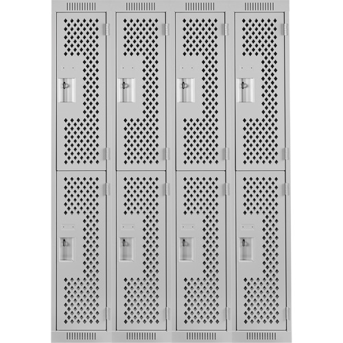 Clean Line Lockers, 2 -tier, Bank of 4, 48" x 12" x 72", Steel, Grey, Rivet (Assembled), Perforated Distribution Jean Lapalme