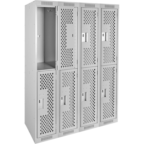Clean Line Lockers, 2 -tier, Bank of 4, 48" x 12" x 72", Steel, Grey, Rivet (Assembled), Perforated Distribution Jean Lapalme