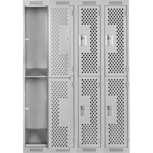 Clean Line Lockers, 2 -tier, Bank of 4, 48" x 12" x 72", Steel, Grey, Rivet (Assembled), Perforated Distribution Jean Lapalme