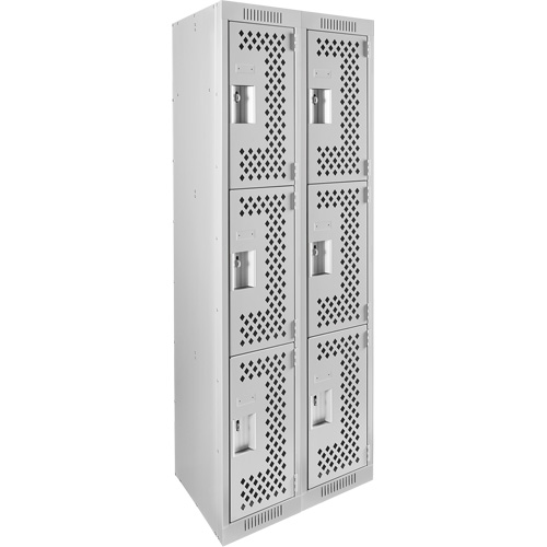 Clean Line Lockers, 3 -tier, Bank of 2, 24" x 12" x 72", Steel, Grey, Rivet (Assembled), Perforated Distribution Jean Lapalme