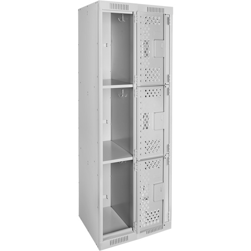 Clean Line Lockers, 3 -tier, Bank of 2, 24" x 12" x 72", Steel, Grey, Rivet (Assembled), Perforated Distribution Jean Lapalme
