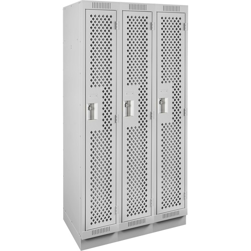 Clean Line Lockers, Bank of 3, 36" x 18" x 76", Steel, Grey, Rivet (Assembled), Perforated Distribution Jean Lapalme