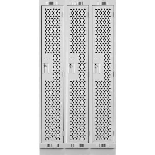 Clean Line Lockers, Bank of 3, 36" x 18" x 76", Steel, Grey, Rivet (Assembled), Perforated Distribution Jean Lapalme