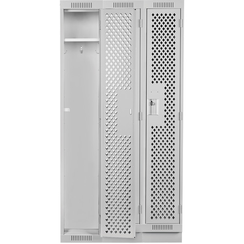 Clean Line Lockers, Bank of 3, 36" x 18" x 76", Steel, Grey, Rivet (Assembled), Perforated Distribution Jean Lapalme