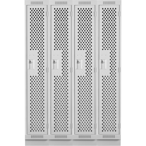 Clean Line Lockers, Bank of 4, 48" x 18" x 76", Steel, Grey, Rivet (Assembled), Perforated Distribution Jean Lapalme