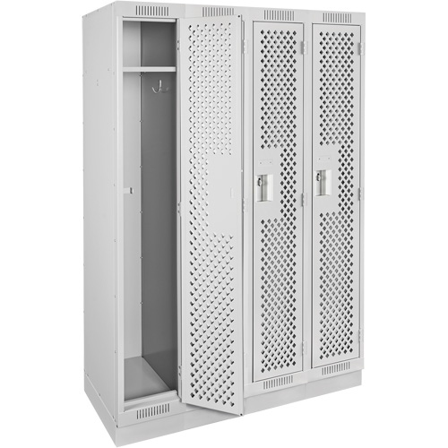 Clean Line Lockers, Bank of 4, 48" x 18" x 76", Steel, Grey, Rivet (Assembled), Perforated Distribution Jean Lapalme