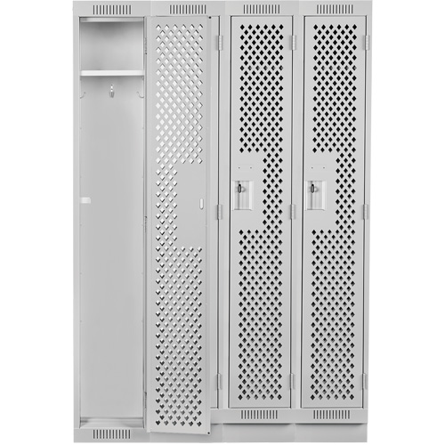 Clean Line Lockers, Bank of 4, 48" x 18" x 76", Steel, Grey, Rivet (Assembled), Perforated Distribution Jean Lapalme