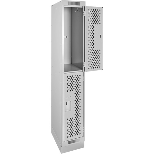 Clean Line Lockers, 2 -tier, 12" x 12" x 76", Steel, Grey, Rivet (Assembled), Perforated Distribution Jean Lapalme