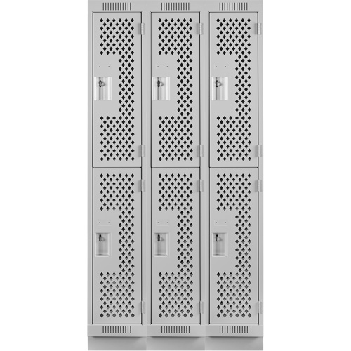 Clean Line Lockers, 2 -tier, Bank of 3, 36" x 12" x 76", Steel, Grey, Rivet (Assembled), Perforated Distribution Jean Lapalme