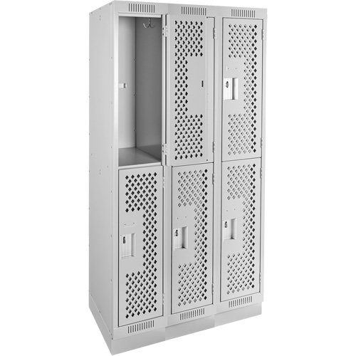 Clean Line Lockers, 2 -tier, Bank of 3, 36" x 12" x 76", Steel, Grey, Rivet (Assembled), Perforated Distribution Jean Lapalme