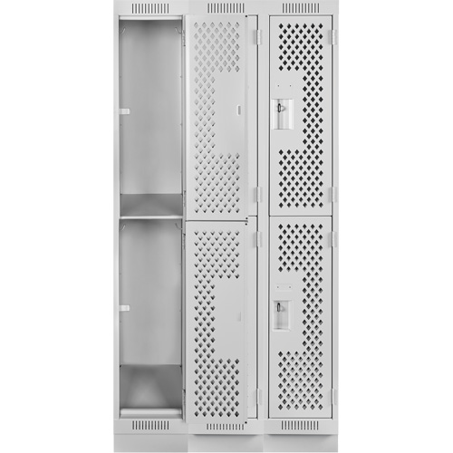 Clean Line Lockers, 2 -tier, Bank of 3, 36" x 12" x 76", Steel, Grey, Rivet (Assembled), Perforated Distribution Jean Lapalme