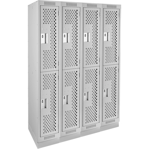 Clean Line Lockers, 2 -tier, Bank of 4, 48" x 12" x 76", Steel, Grey, Rivet (Assembled), Perforated Distribution Jean Lapalme