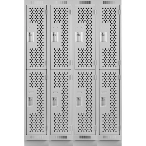 Clean Line Lockers, 2 -tier, Bank of 4, 48" x 12" x 76", Steel, Grey, Rivet (Assembled), Perforated Distribution Jean Lapalme
