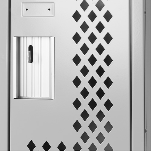 Clean Line Lockers, 2 -tier, 12" x 12" x 72", Steel, Grey, Rivet (Assembled), Perforated Distribution Jean Lapalme