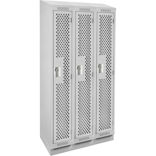 Clean Line Lockers, Bank of 3, 36" x 15" x 82", Steel, Grey, Rivet (Assembled), Perforated Distribution Jean Lapalme