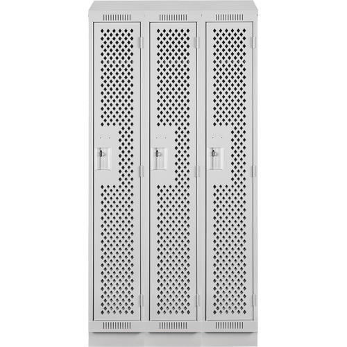 Clean Line Lockers, Bank of 3, 36" x 15" x 82", Steel, Grey, Rivet (Assembled), Perforated Distribution Jean Lapalme