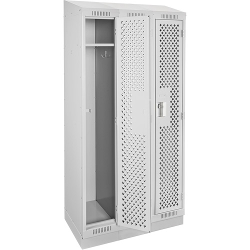 Clean Line Lockers, Bank of 3, 36" x 15" x 82", Steel, Grey, Rivet (Assembled), Perforated Distribution Jean Lapalme