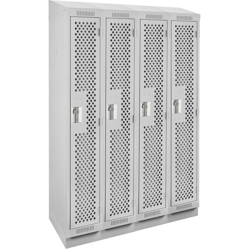 Clean Line Lockers, Bank of 4, 48" x 15" x 82", Steel, Grey, Rivet (Assembled), Perforated Distribution Jean Lapalme