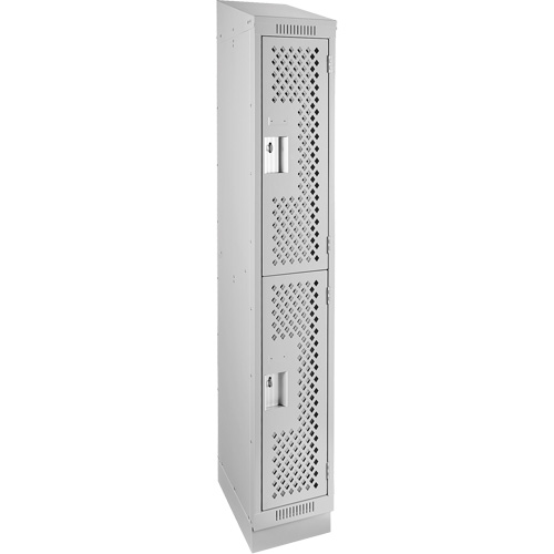 Clean Line Lockers, 2 -tier, 12" x 15" x 82", Steel, Grey, Rivet (Assembled), Perforated Distribution Jean Lapalme