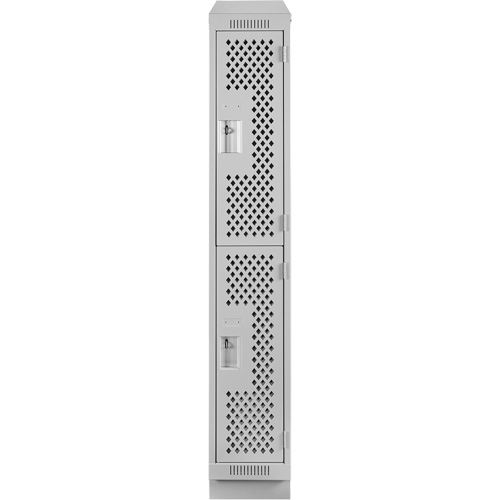 Clean Line Lockers, 2 -tier, 12" x 15" x 82", Steel, Grey, Rivet (Assembled), Perforated Distribution Jean Lapalme