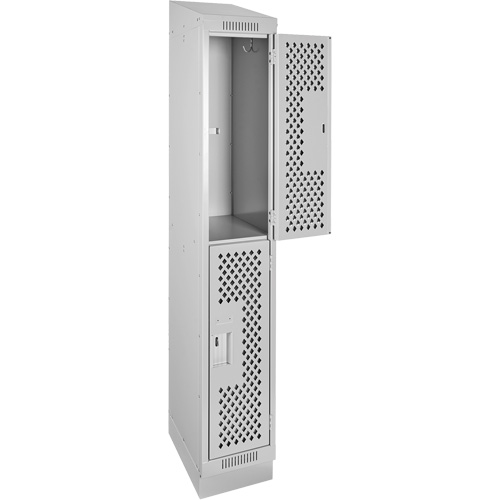 Clean Line Lockers, 2 -tier, 12" x 15" x 82", Steel, Grey, Rivet (Assembled), Perforated Distribution Jean Lapalme