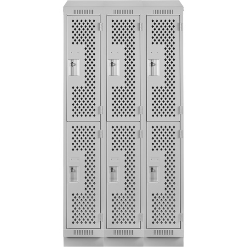 Clean Line Lockers, 2 -tier, Bank of 3, 36" x 15" x 82", Steel, Grey, Rivet (Assembled), Perforated Distribution Jean Lapalme