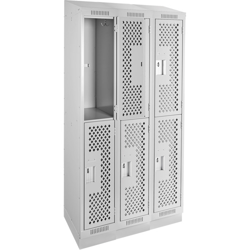 Clean Line Lockers, 2 -tier, Bank of 3, 36" x 15" x 82", Steel, Grey, Rivet (Assembled), Perforated Distribution Jean Lapalme