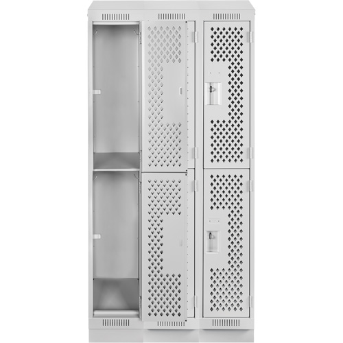 Clean Line Lockers, 2 -tier, Bank of 3, 36" x 15" x 82", Steel, Grey, Rivet (Assembled), Perforated Distribution Jean Lapalme
