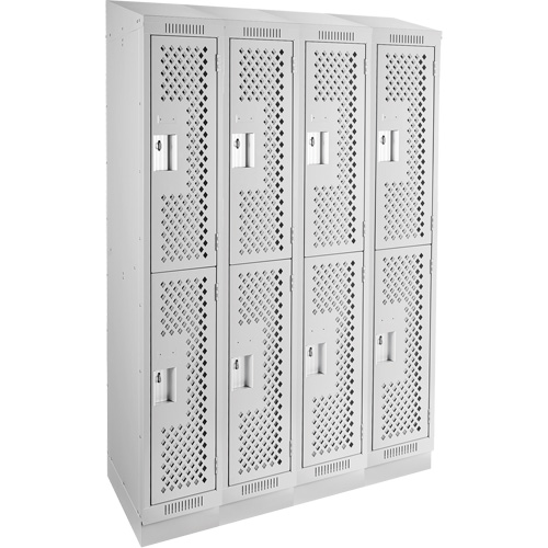 Clean Line Lockers, 2 -tier, Bank of 4, 48" x 15" x 82", Steel, Grey, Rivet (Assembled), Perforated Distribution Jean Lapalme