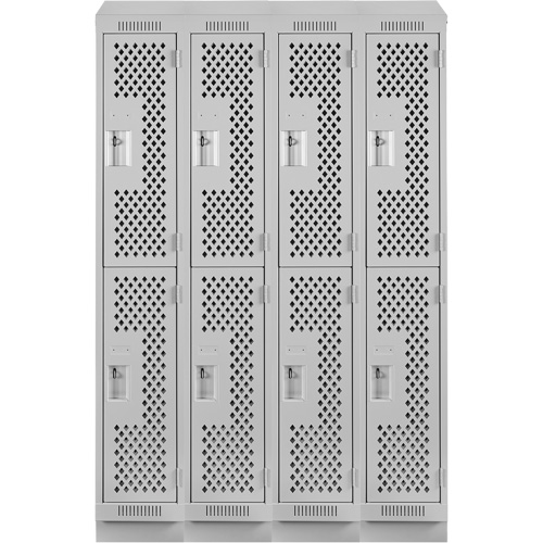 Clean Line Lockers, 2 -tier, Bank of 4, 48" x 15" x 82", Steel, Grey, Rivet (Assembled), Perforated Distribution Jean Lapalme